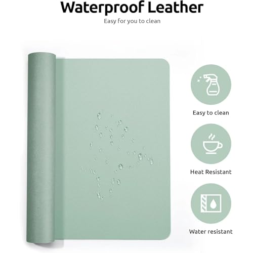 Desk Pad, Leather Non-Slip Laptop Computer Desk Keyboard Mat, Table Protector Blotter Mat, Large Mouse Pad (24" x 12")-Light Green - color: Light Green