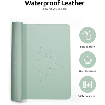 Desk Pad, Leather Non-Slip Laptop Computer Desk Keyboard Mat, Table Protector Blotter Mat, Large Mouse Pad (24" x 12")-Light Green - color: Light Green