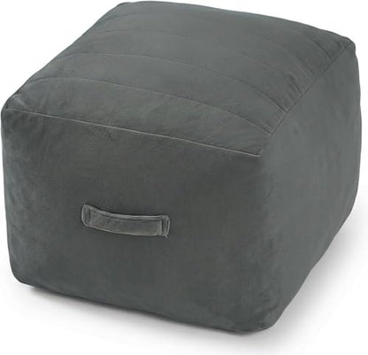 MeMoreCool Square Stuffed Pouf Ottoman Foot Rest, Floor Pouf Foot Stool with Foam Chunk Filling, Soft Stuffed Ottoman Footrest for Living Room, Dark Grey - color: Striped Dark Grey