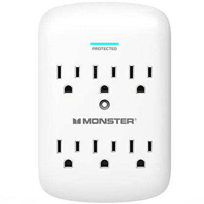 Monster 5000W Surge Protector Power Strip, 6 Outlet Wall Outlet Extender, 120V, 300 Joules Surge Protection, ETL Certified, LED Ground Indicator, Compact Wall Tap, White