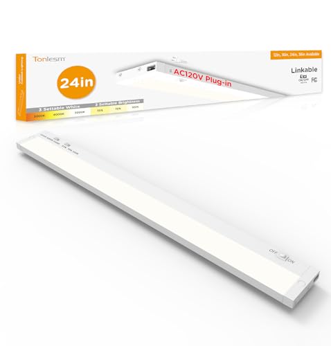 Under Cabinet Lighting Plug in,14W 120V 3 Color 3000K/4000K/5000K,3 Brightness,Super Bright,Ultra Thin Under Counter Lights for Kitchen,Linkable LED Cabinet Light(24inch,White,1Pack) - color: White, size: 24 Inch