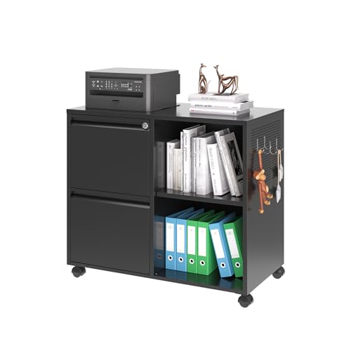 2 Drawer File Cabinet for Home Office, Rolling File Cabinets with Lock, Under Desk Metal Filing Caninet with Wheels for A4 / F4 / Letter/File Box, Black-Assembly Required - color: Black, size: 28“H - Left 2 Drawer