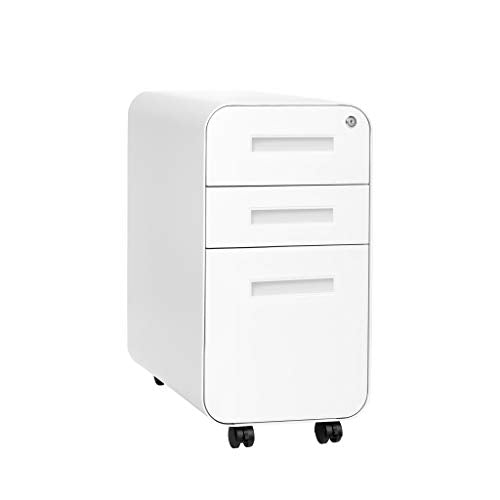 Laura Davidson Furniture Stockpile Slim 3-Drawer Mobile File Cabinet with Lock - Under Desk Metal Filing Cabinet, Legal/Letter File Folders, Wheels and Stationary Feet, Pre-Assembled, White - color: White