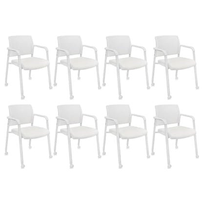 CLATINA Mesh Back Guest Reception Stacking Chair with Wheels, Waiting Room Stackable Chairs with Upholstered Leather Seat & Ergonomic Lumbar Support for Office Conference School Lobby, White, 8 Pack - size: 8pack
