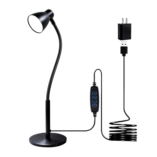 Small Dimmable Gooseneck LED Desk Lamp for Home Office, CRI 90+ Eye-Caring Reading Light, Adjustable Brightness, Perfect for Study Desk (Adapter Included)