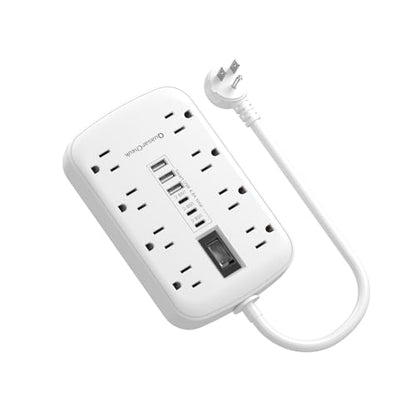 Short Extension Cord 1 FT with 6 USB(3 USB C) 8 Outlets, Flat Power Strip - size: 1 FT-White-Three Prong