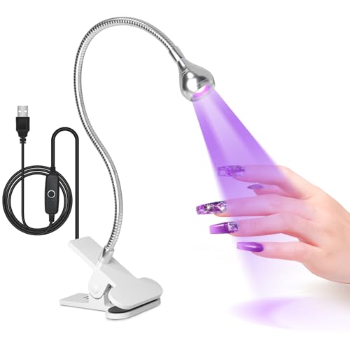 AORAEM U V Nail Lamp U V Light for Nails U V Gel Nail Lamp Silver | Gooseneck and Clamp for Gel Nails Quicky Dry Portable Flash Cure Light for Gel Nails Home DIY - color: Silver