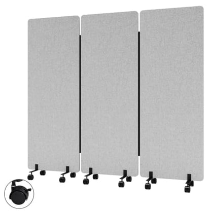 3-Panel Portable Office Partition,Mobile Acoustic Wall Divider with Wheels - color: Light Gray, size: 3 Panel-72"Wide