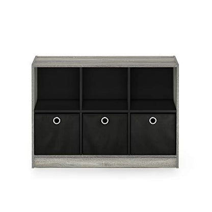 Furinno Basic 6-Cube Book Shelf with Open Shelf, 3 x 2, French Oak - color: French Oak Grey/Black, size: 6-Cube with Bin