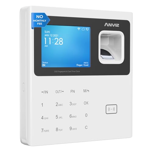 ANVIZ Time Clocks for Employees Small Business - Forever Free Cloud Software - W1 Pro Fingerprint Biometric Clock in and Out Attendance Machine, White