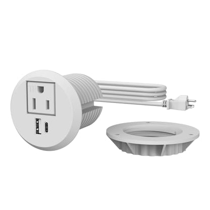 Recessed Desktop Power Grommet 2 inch with USB-C Ports,Tamper-Resistant Design AC Outlets,Round Desk Hole Outlets Conference Outlet for Home Office(White)