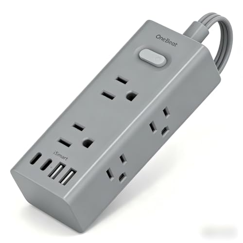 3Ft Extension Cord with Multiple Outlets, Flat Plug Power Strip Surge Protector with 3 Ft Cord, 6 Outlet 4 USB Ports (2 USB C), Multi Outlet Wall Plug for Travel, College, Dorm Room Essentials(Grey) - color: Grey, size: 3FT