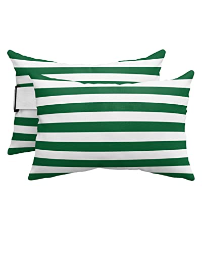 T&H XHome Outdoor Pillow for Chaise Lounge Chair, Christmas Green and White Stripe Waterproof Headrest Pillow Lumbar Pillows with Adjustable Elastic Strap for Beach, Poolside, Patio, Office (2 Pack) - color: Christmas Green Stripethh7913, size: 11 x 16 In