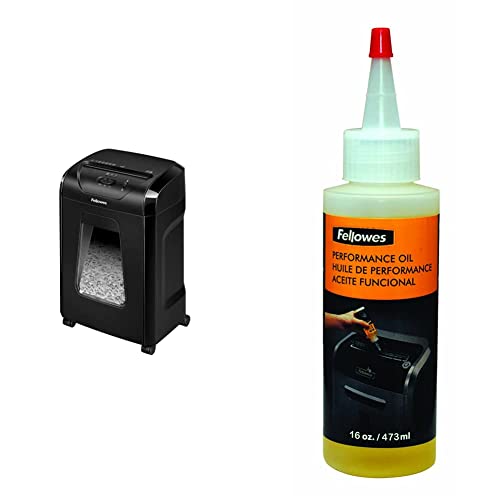 Fellowes 12C15 12 Sheet Cross-Cut Paper Shredder for Home and Office with Safety Lock & Powershred Performance Shredder Oil, 16 oz. Extended Nozzle Bottle (3525010)