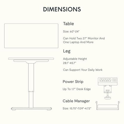 FLEXISPOT EN2 60"x24" Whole-Piece Standing Desk with Power Strip | Whole-Piece Desktop, Easy-Access Clamp Power Strip, Organized Cable Management, Modern Home Office Setup, Gray Wood Grain - color: Gray Wood Grain + White Frame, size: 60x24"