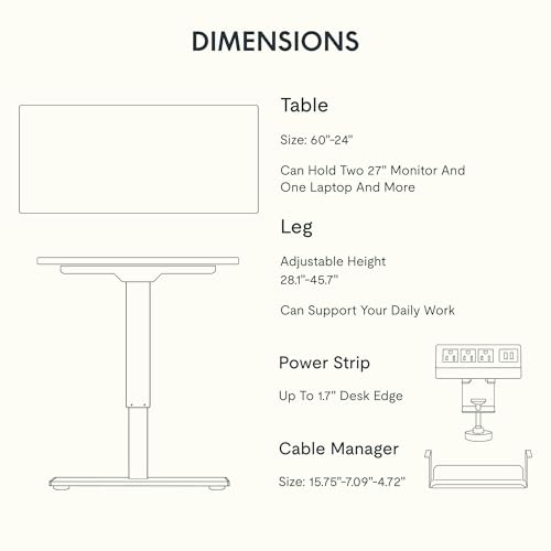 FLEXISPOT EN2 60"x24" Whole-Piece Standing Desk with Power Strip | Whole-Piece Desktop, Easy-Access Clamp Power Strip, Organized Cable Management, Modern Home Office Setup, Gray Wood Grain - color: Gray Wood Grain + White Frame, size: 60x24"