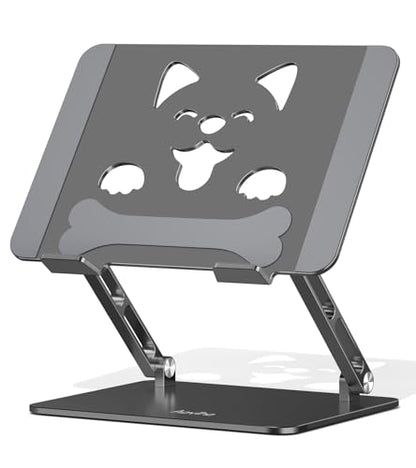 Aoviho Aluminum Laptop Stand for Desk Fit for All 10"-17.3" Laptops, Grey | Height-adjustable Notebook Holder, Ergonomic Computer Riser with Unique Puppy Cooling Vent, for Mac, Dell, Lenovo, HP - color: Gray