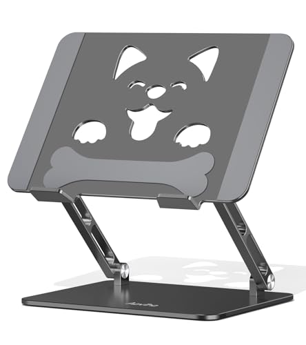 Aoviho Aluminum Laptop Stand for Desk Fit for All 10"-17.3" Laptops, Grey | Height-adjustable Notebook Holder, Ergonomic Computer Riser with Unique Puppy Cooling Vent, for Mac, Dell, Lenovo, HP - color: Gray