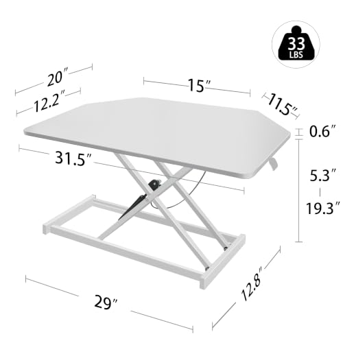 Aconcept 32 inch White Corner Height Adjustable Standing Desk Converter, One-Click Sit to Stand up Desk Riser, Pre-Assembled Dual Monitor and Laptop Workstation - color: White, size: 32"