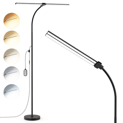 LED Floor Lamp 20W 1400LM Adjustable Neck, Bright Color Changing Light - color: Black