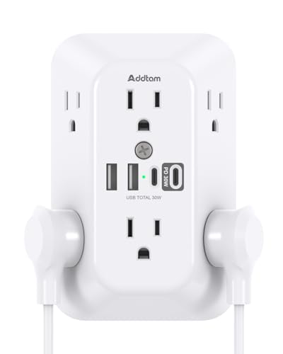 Addtam 6-Outlet Extender Surge Protector, Multi Plug Wall Outlet with 4 USB Wall Charger(PD 30W), Plug Extension Outlet with 1800J, Outlet Splitter Power Strip for Home Office, White - color: White 1PCS, size: PD 30W