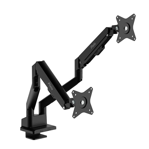 Pixio PS1D Wave Black Dual Monitor Arm Stand Desk Mount - Fits up to 32 inches Monitors and up to 19.8lbs. VESA Compatibility and Integrated Cable Management - color: Black, size: Dual