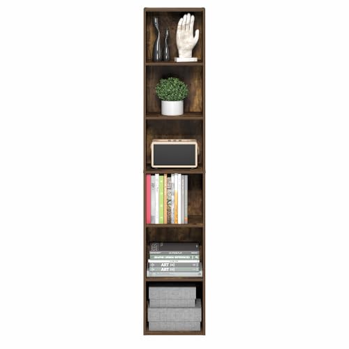 Furinno LUDER 6-Tier Narrow Book Shelf, Slim Bookshelf, Amber Pine - color: Amber Pine, size: 6-Tier, 12W