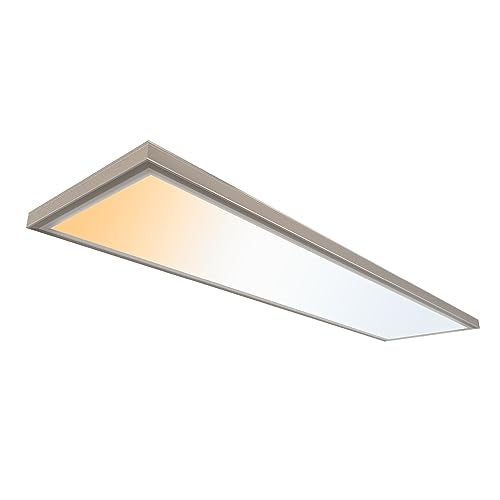 UltraLux 1x4 Surface Mount LED Panel TRIAC Dimmable 3CCT Brushed Nickel 1Pk | 3000 lumens, 120-degree beam, CRI>80, aluminum build, damp-rated, fits junction boxes, over 50,000 hours, 5-year warranty - color: Brushed Nickel, size: 1X4 (1 Pack)