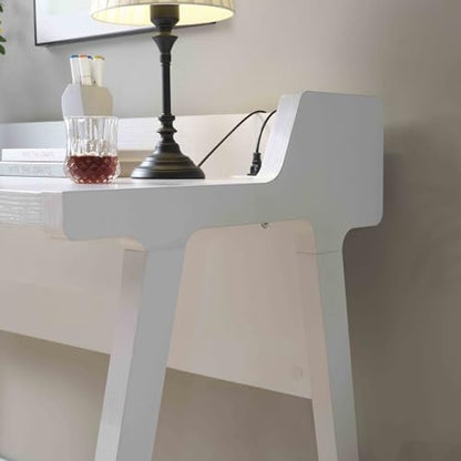 Penau Modern White Writing Desk with Grounded Outlet and 2 USB-A Ports, Finished Back, Modesty Panel and Wooden Leg Frame, 50 x 23.25 x 34.75 Inchs