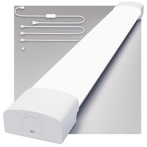 LED Shop Light Fixture, 2FT Linkable 18W Plug in Wall Light, 5000K Closet Light for Workbench Kitchen Basement, Under Cabinet Lighting, LED Tube Light Fixture with Plug, Triproof, White - color: White, size: 2FT-1PCS/with plug