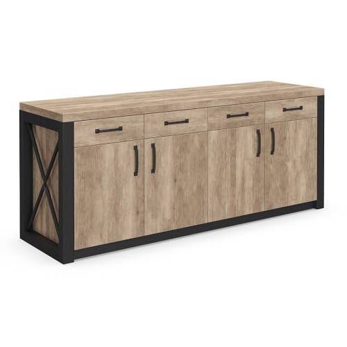 NBF Urban Work Office Credenza with Adjustable Shelves - Modern Buffet Cabinet with Storage - Credenza Storage Cabinet with 4 Drawers - Office Credenza with Gray Laminate (72" W x 21" D)