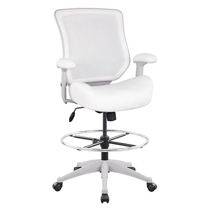 BOLISS 400lbs Mesh Ergonomic Office Drafting Chair Big Adjustable Foot Ring Height Adjustable Armrest (Wht) - color: White