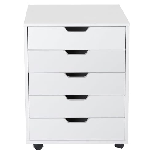 Nouva 5-Drawer File Cabinet Chest - Vertical Mobile Filing Cabinet w/Wheels,Under Beside Desk Chest Storage Printer Stand for Home Office,White - color: White