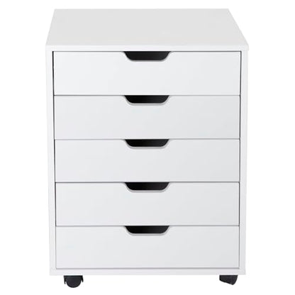 Nouva 5-Drawer File Cabinet Chest - Vertical Mobile Filing Cabinet w/Wheels,Under Beside Desk Chest Storage Printer Stand for Home Office,White - color: White