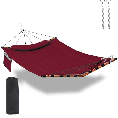 TegerDeger 12FT 2 Person Hammock with V Shaped Spreader Bar -Red - color: Red