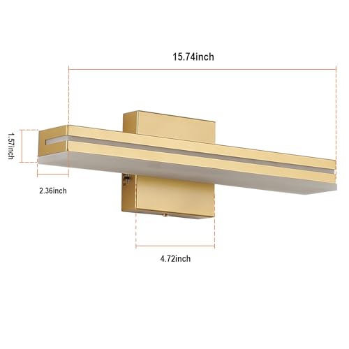 SineRise LED Modern Bathroom Vanity Light Fixtures (16-Inch, 3000K/4000K/6000K, Dimmable), Gold Modern Acrylic Bathroom Wall Lighting Fixtures Over Mirror - color: Gold, size: 16-Inch