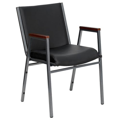 Flash Furniture HERCULES Series Heavy Duty Black Vinyl Stack Chair with Arms and Ganging Bracket - color: Black Vinyl, size: Set of 1