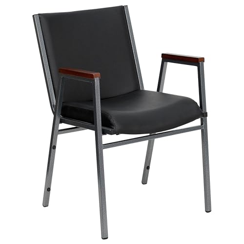 Flash Furniture HERCULES Series Heavy Duty Black Vinyl Stack Chair with Arms and Ganging Bracket - color: Black Vinyl, size: Set of 1