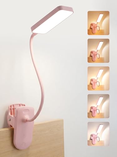 Pink Desk Lamp for Dorm Lamp, 9 Brightness+5 Color Clip on Light, Cute Lamp | 4000mAh Battery Rechargeable, Small Pink Lamp for Girls/Kids, Cordless Clip on Reading Light for Bed/Headboard/Bedside Table - color: Pink