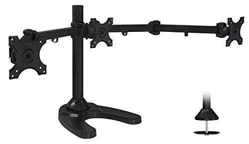Mount-It! Triple Monitor Stand for 3 Screens up to 24", Height Adjustable Desk Mount with Free Standing or Grommet Base, 22 lbs per Arm, VESA 75x75 100x100 Compatible, Full Motion Monitor Mount MI-789
