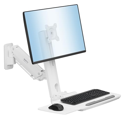 Mount-It! MedHub Wall-Mounted Medical Workstation | Height-adjustable monitor & keyboard arm with folding tray and sliding mouse pad for clinics, exam rooms & dental.
