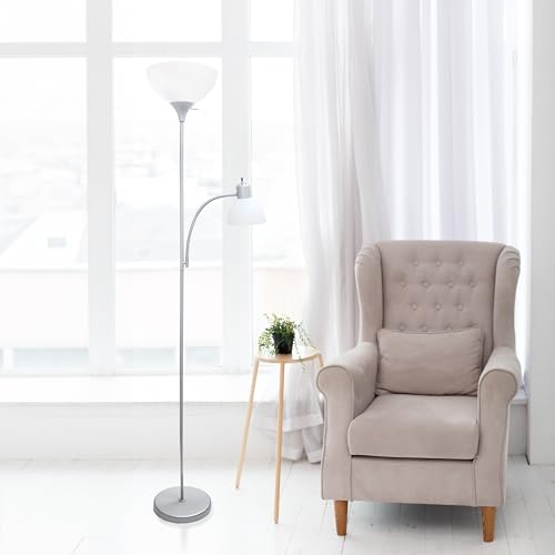 Simple Designs LF2000-SLV-LB 71.5" Traditional Floor Lamp with Adjustable Reading Light, LED Bulbs Included, Silver - color: Silver, size: Bulb Included, style: Bulb Included