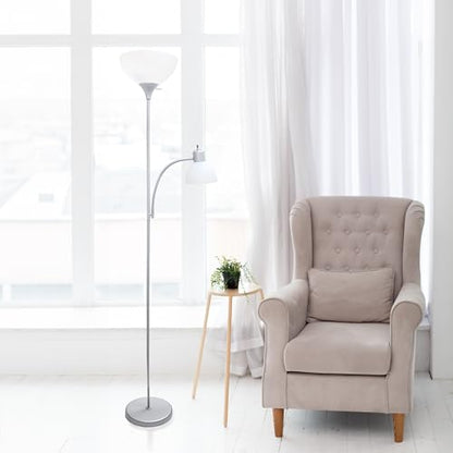 Simple Designs LF2000-SLV-LB 71.5" Traditional Floor Lamp with Adjustable Reading Light, LED Bulbs Included, Silver - color: Silver, size: Bulb Included, style: Bulb Included