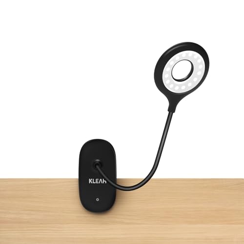 KLEAH Clip on Light for Bed & Desk, Reading in Bed, Dorm, Battery Operated Rechargeable Clamp Lamp for Headboard, Eye-Caring LED Light with 3 Brightness Modes & Flexible Gooseneck (Black)