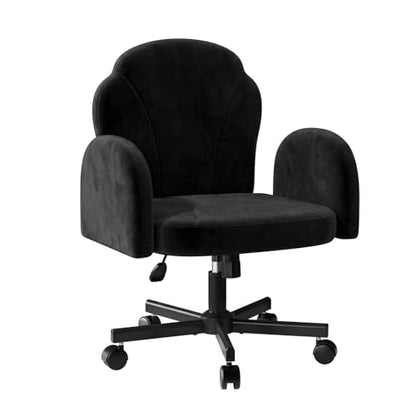Bestier Criss Cross Office Chair with FILP-Up Armrests, Black Velvet | Rocking Recline,Swivel Makeup Vanity Chair with 5-Level Folding Armrest, Cross Legged Desk, Adjustable Height Swivel Chair - color: Black Velvet