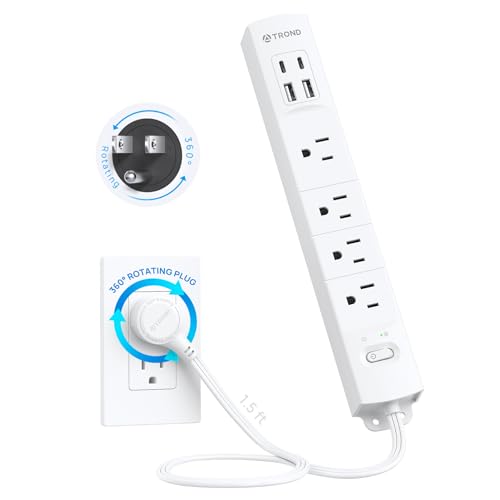 TROND Wall Mount Surge Protector Power Strip with 360 Rotating Plug, 1.5ft - color: White, size: 1.5FT Rotating Plug