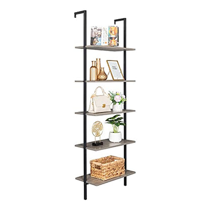 Ladder Bookshelf, 5-Tier Wood Ladder Bookcase with Metal Frame Shelf Open Bookcase Freestanding Bathroom Storage Rack Plant Stand for Living Room, Bedroom, Office, Easy Assembl (Brown5) - color: Brown5
