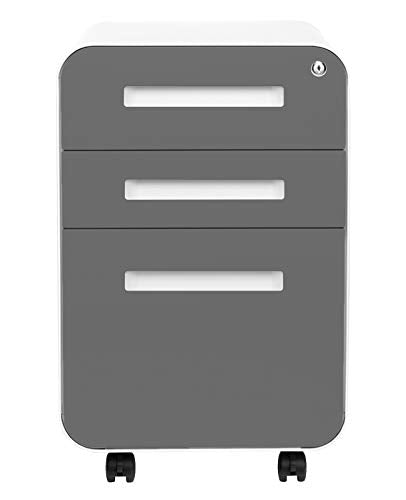 Laura Davidson Furniture Stockpile 3 Drawer File Cabinet with Lock - Under Office Desk Metal Filing Cabinet, Legal/Letter File Folders, Wheels and Stationary Feet, Pre-Assembled, Dark Grey Faceplate - color: Dark Grey Faceplate