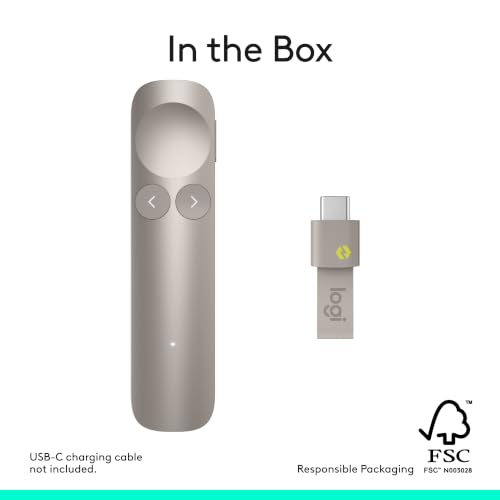 Logitech Spotlight 2 Presentation Remote Wireless Clicker Haptics - Sand | Haptics, digital highlighting, customizable actions, laser pointer, quick charge, Bluetooth, USB-C - color: Sand