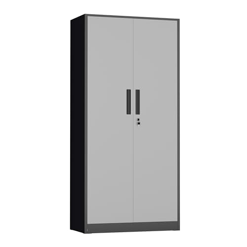 Metal Storage Cabinet with Lock, 71" H with 2 Doors and 4 Adjustable Shelves, Locking Garage Cabinet for Home Office, Kitchen, Bathroom, 16" D x 32" W x 72" H (Black Grey) - color: Black Grey, size: MSC-D16